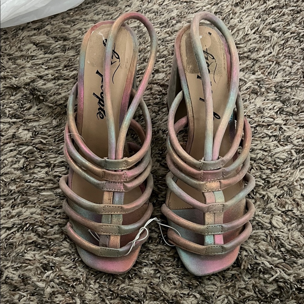 Free People Colette Cinched Heel Women's Rainbow Metallic Sandal